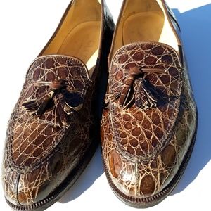Gucci brown full crocodile tassel loafers 40.5(US8